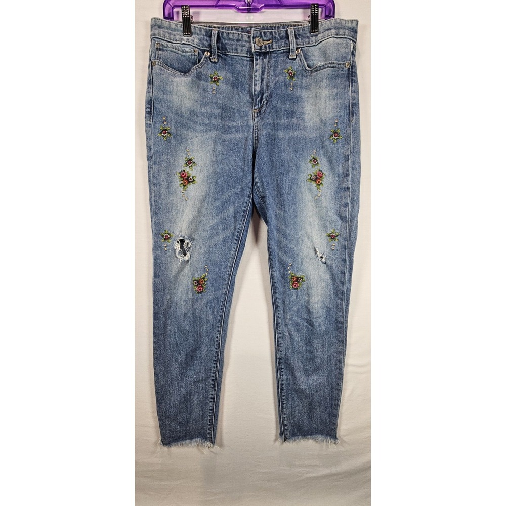 Womens 10/29 Lucky Brand Jeans Embroidered Floral Flower Sweet Mid Rise Straight